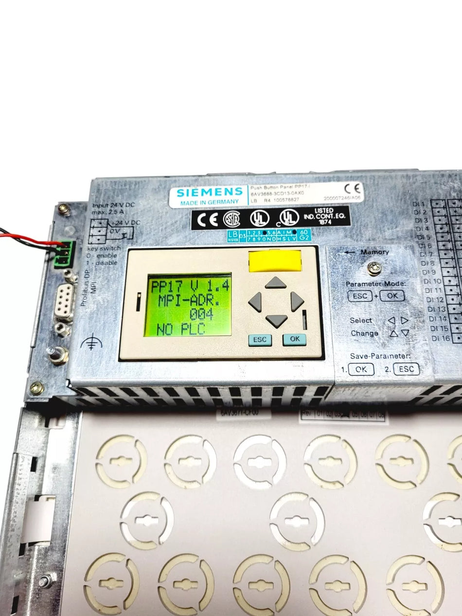 Siemens Simatic PP17-I Push Button Panel 6AV3688-3CD13-0AX0 / 6AV3 688-3CD13