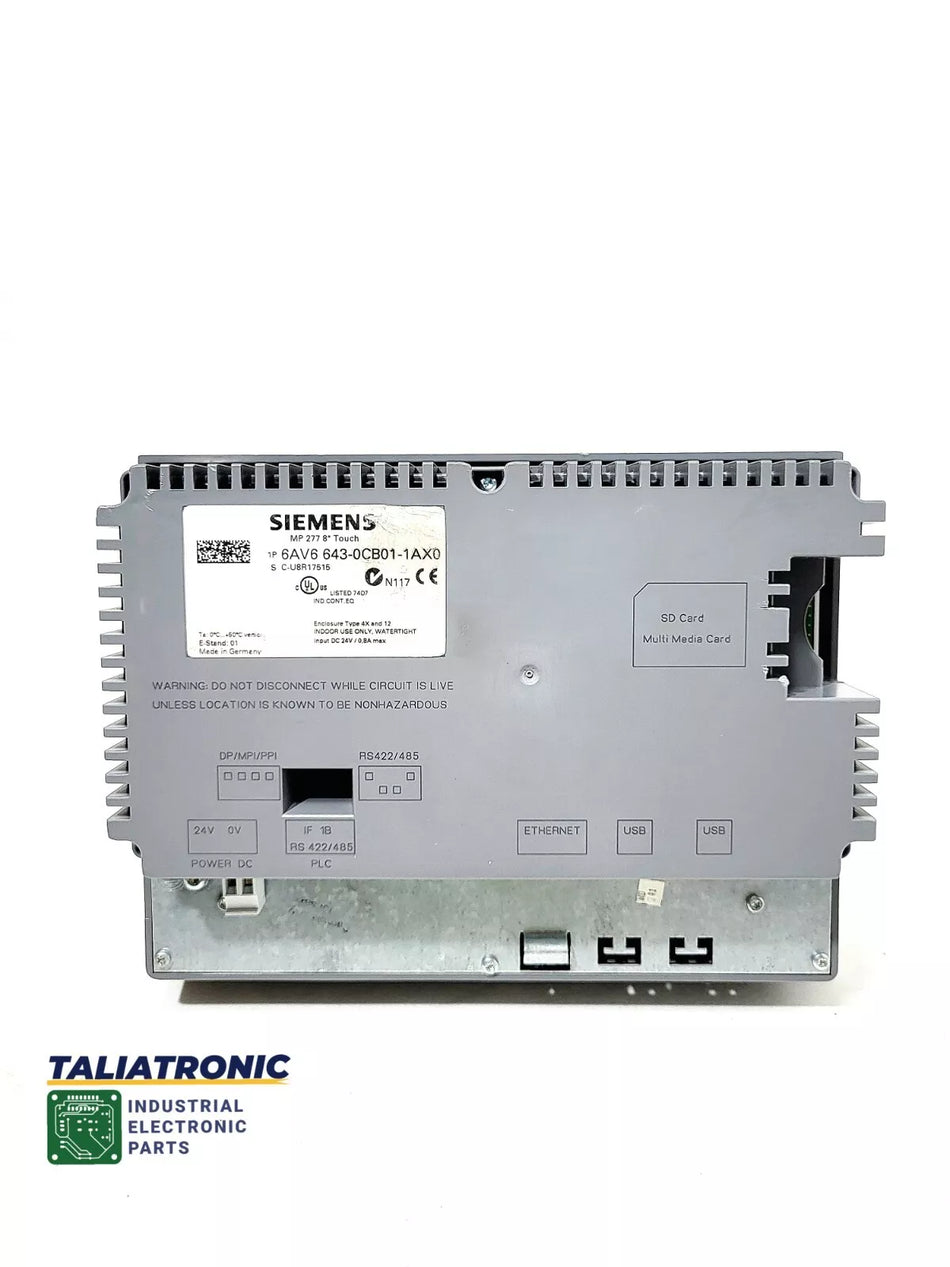 Siemens Simatic MP277 8" touch panel 6AV6 643-0CB01-1AX0 / 6AV6 643-0CB01-1AX0