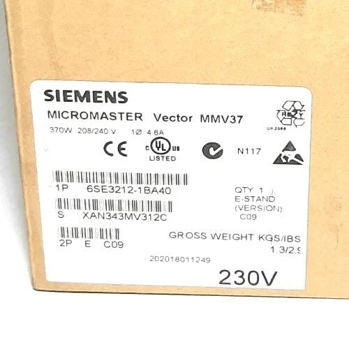 Siemens Micromaster Vector 6SE3212-1BA40/Frequency converter 208/240V 4.6A 0.37KW
